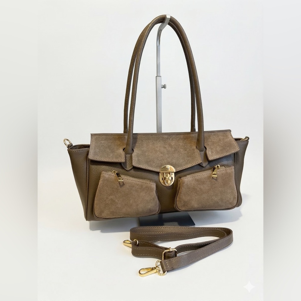 Made in Italy Taupe Women’s Structured Tote Handbag - Taupe